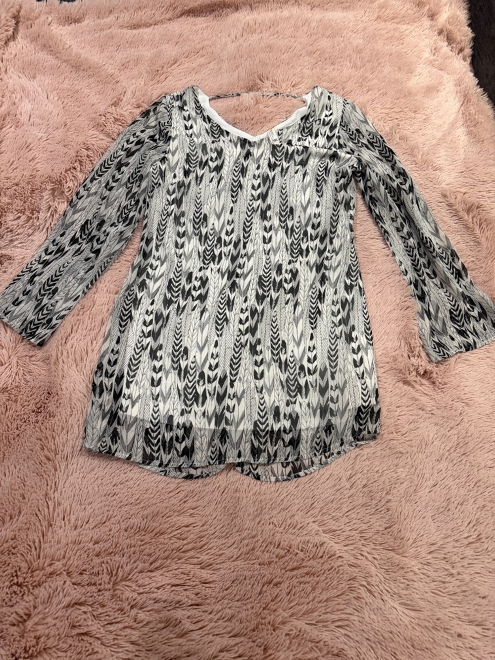 Pink Owl Black and White Feather Print Top